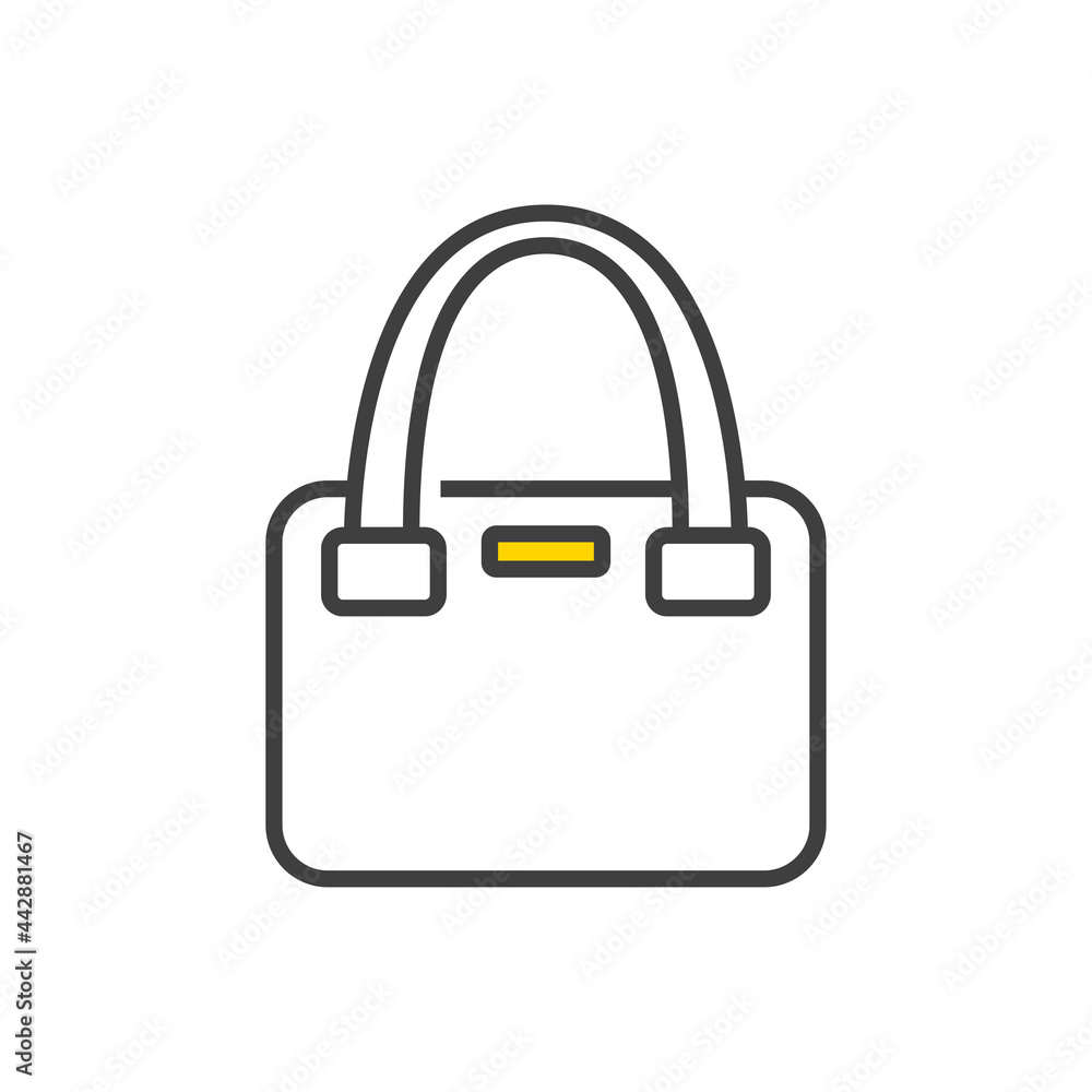 Moda femenina fashion. Icono con bolso de mano de mujer con lineas en color gris Moda femenina fashion. Icono con bolso de mano de mujer con lineas en color gris
