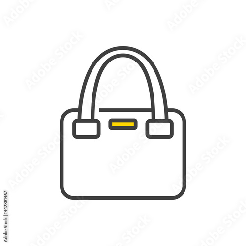 Moda femenina fashion. Icono con bolso de mano de mujer con lineas en color gris