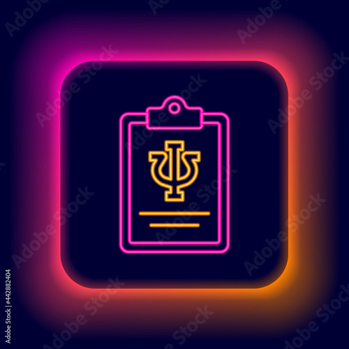 Glowing neon line Psychology icon isolated on black background. Psi symbol. Mental health concept, psychoanalysis analysis and psychotherapy. Colorful outline concept. Vector
