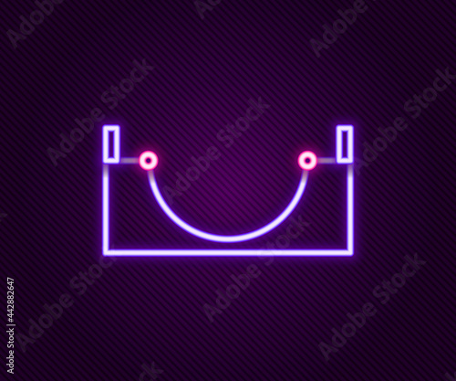 Glowing neon line Skate park icon isolated on black background. Set of ramp, roller, stairs for a skatepark. Extreme sport. Colorful outline concept. Vector