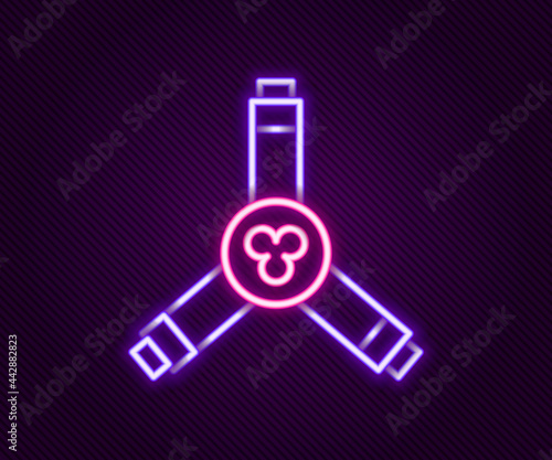 Glowing neon line Skateboard Y-tool icon isolated on black background. Colorful outline concept. Vector