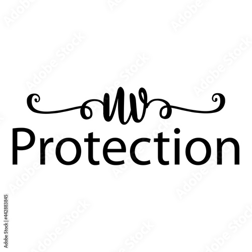 Banner con texto manuscrito UV Protection escrito a mano con florituras en color negro