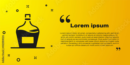 Black Old bottle of wine icon isolated on yellow background. Bottle of homemade wine. Vector