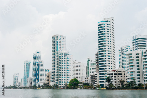 Cartagena de Indias, Bolivar, Colombia, 2021: View of Bocagrande hotels and commercial centers photo