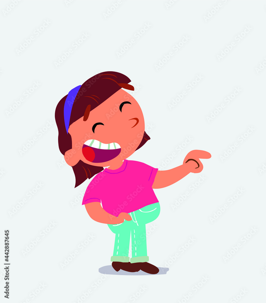 cartoon character of little girl on jeans points to his side while laughing cartoon character of little girl on jeans points to his side while laughing