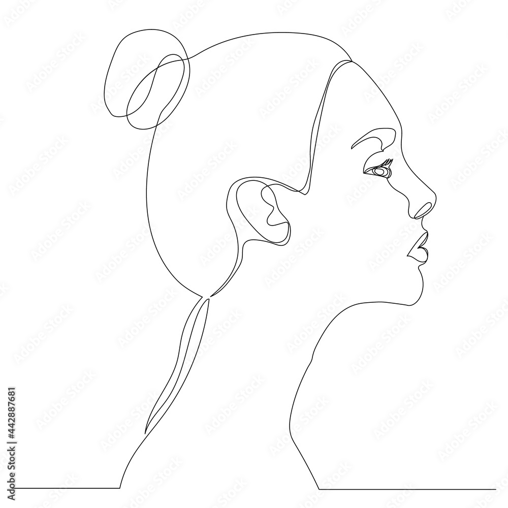 portrait of a girl drawing by one continuous line sketch, isolated, vector