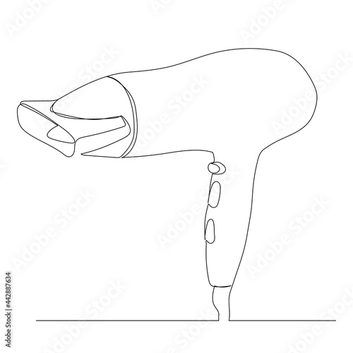 hair dryer drawing by one continuous line sketch, isolated, vector