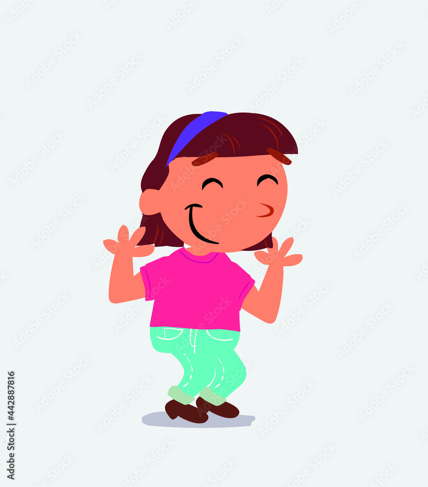 cartoon character of little girl on jeans shrinks somewhat shy. cartoon character of little girl on jeans shrinks somewhat shy.