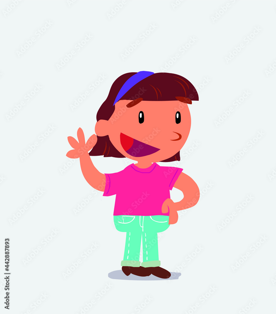 cartoon character of little girl on jeans waving happily cartoon character of little girl on jeans waving happily