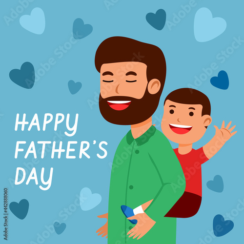 Father Carrying Son At Back