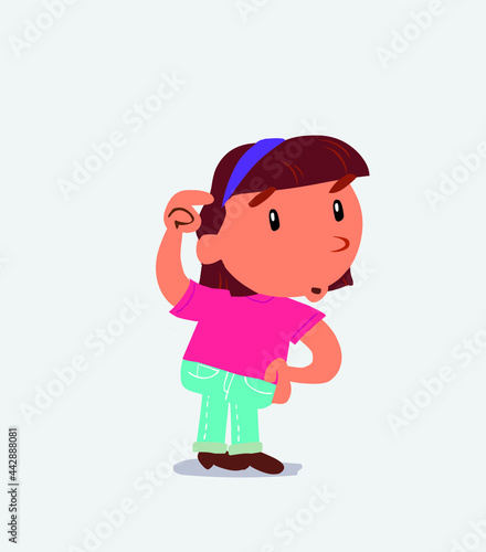 funny cartoon character of little girl on jeans doubting