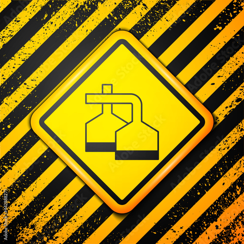 Black Traditional brewing vessels in brewery icon isolated on yellow background. Beer brewing process. Distillery plant, brewery. Warning sign. Vector