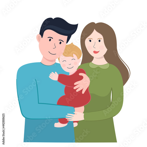 Vector illustration family day. Mother and father with their son in her arms