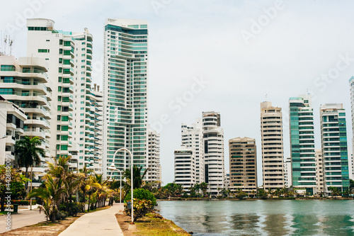 Cartagena de Indias, Bolivar, Colombia, 2021: View of Bocagrande hotels and commercial centers photo