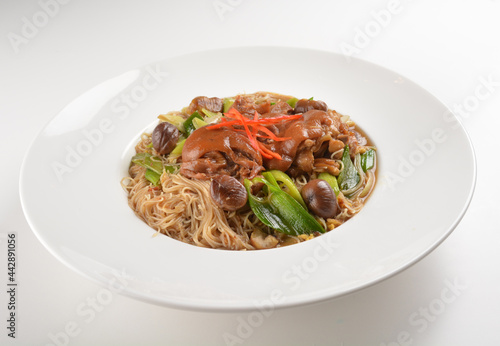 braised dry bee hoon bee noodle with pork trotter leg and vegetables asian menu