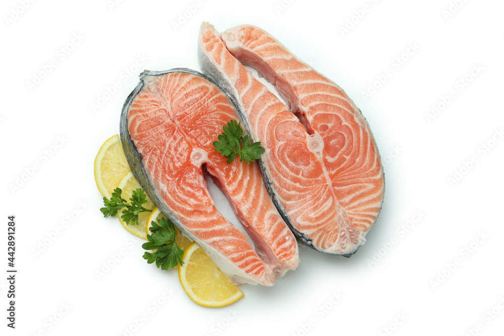 Fresh raw salmon isolated on white background Fresh raw salmon isolated on white background