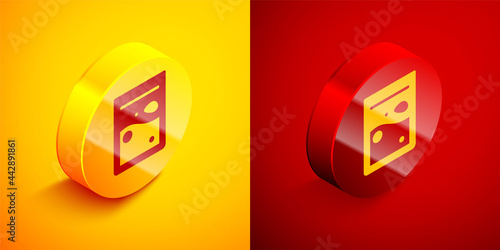 Isometric Plastic bag of drug icon isolated on orange and red background. Health danger. Circle button. Vector