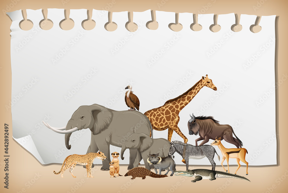 Fototapeta premium Group of wild african animal on paper