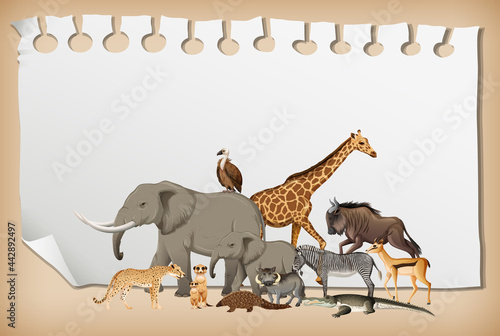 Fototapeta Naklejka Na Ścianę i Meble -  Group of wild african animal on paper