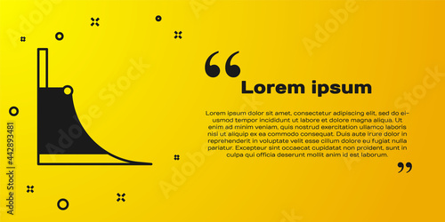 Black Skate park icon isolated on yellow background. Set of ramp, roller, stairs for a skatepark. Extreme sport. Vector