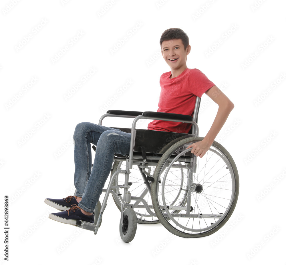 Teen boy in wheelchair on white background Teen boy in wheelchair on white background