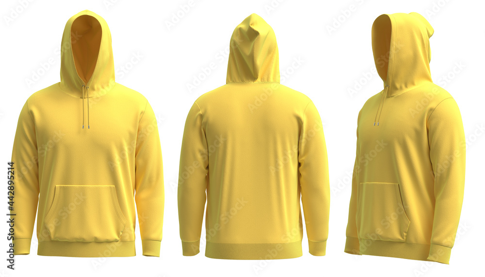 4K 3D rendered images of Blank yellow hoodie template. Hoodie