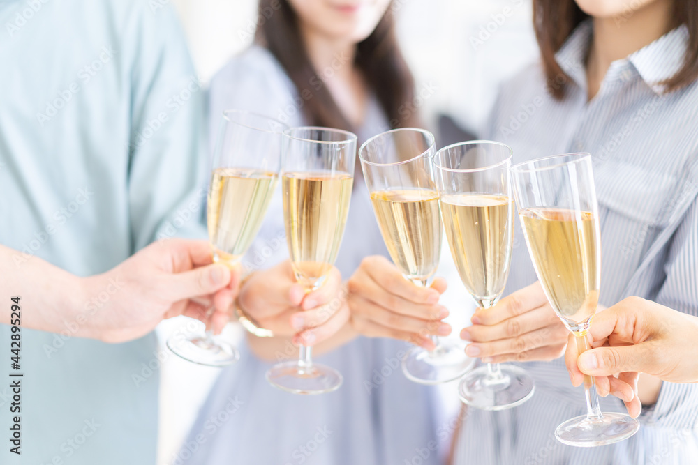 乾杯をする若い男女 乾杯をする若い男女