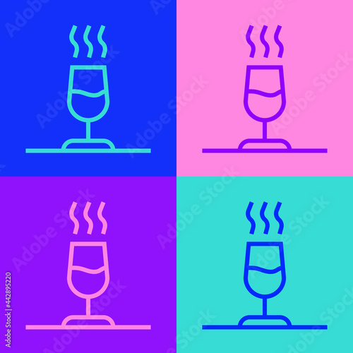 Pop art line Wine tasting, degustation icon isolated on color background. Sommelier. Smells of wine. Vector
