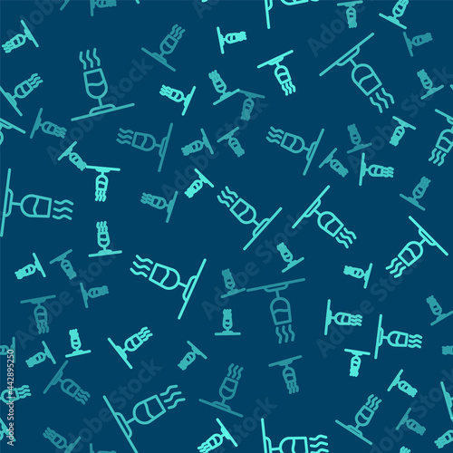 Green line Wine tasting, degustation icon isolated seamless pattern on blue background. Sommelier. Smells of wine. Vector