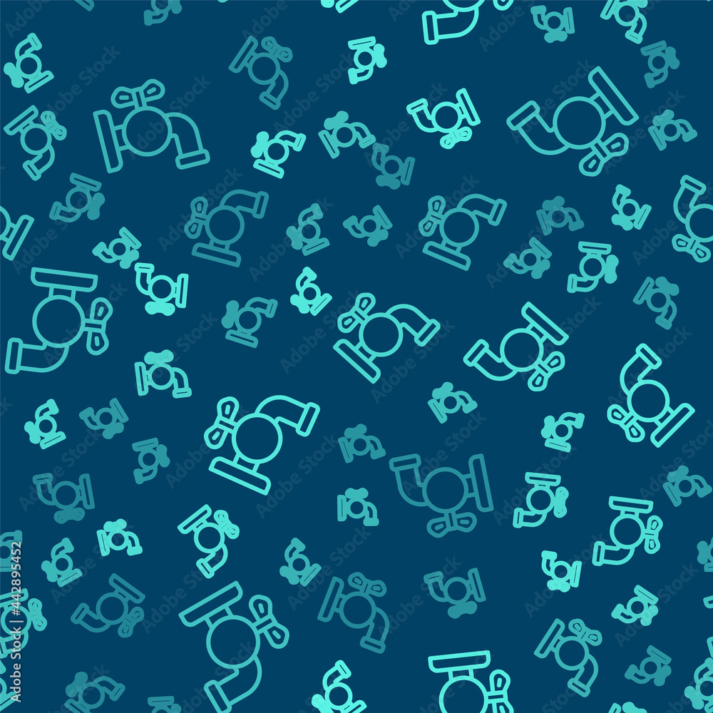 Green line Tap for a barrel icon isolated seamless pattern on blue background. Vector Green line Tap for a barrel icon isolated seamless pattern on blue background. Vector