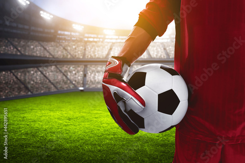 Goalkeeper holding a soccer ball © fotokitas