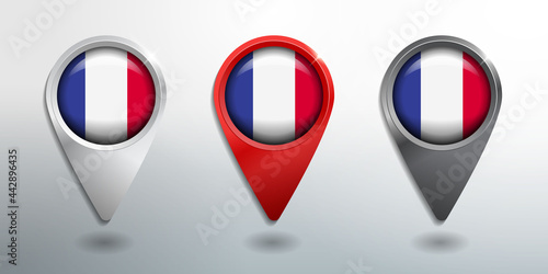 Free Download 3D Pointer, Tag and Location Marker with Round Flag Nation of France White, Red and Grey Glossy Model - GFXLoad
