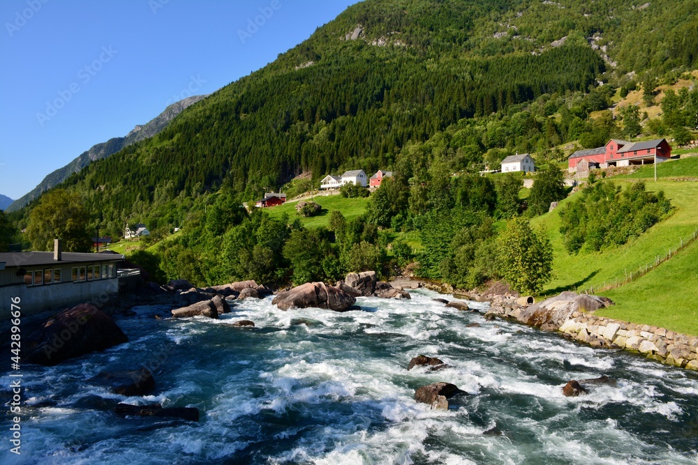 Fototapeta premium landscape with river and mountains