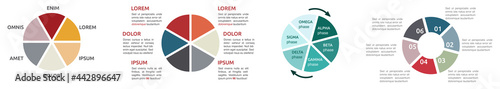 Circle divided into six equal parts, different versions - infographics element