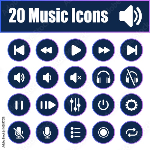 Canvas Print 20 music icons isolated on white background.