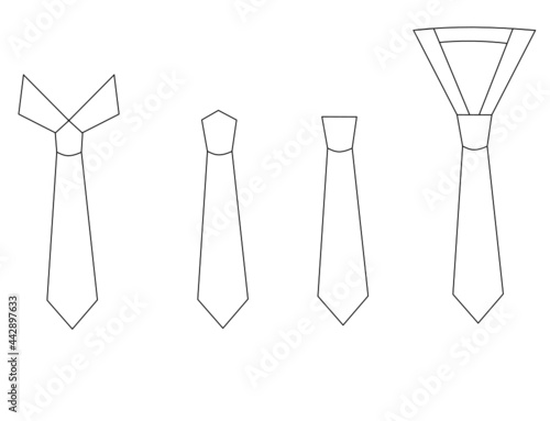 Set of necktie isolated on white background.White tie cartoons.Outline vector illustration.Flat design.Sign, symbol, icon or logo.Mockup template.