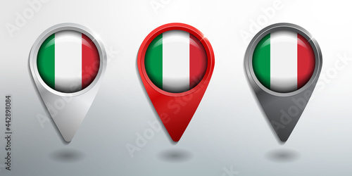 Free Download 3D Pointer, Tag and Location Marker with Round Flag Nation of Italy White, Red and Grey Glossy Model - GFXLoad