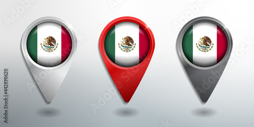 Free Download 3D Pointer, Tag and Location Marker with Round Flag Nation of Mexico White, Red and Grey Glossy Model - GFXLoad