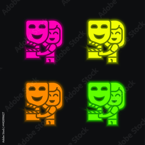 Acting four color glowing neon vector icon