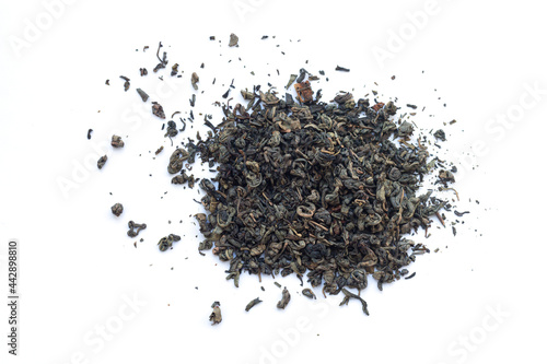 Heap of dry green tea oolong isolated