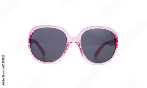 Sunglasses in pink frame with dots isolated on white background