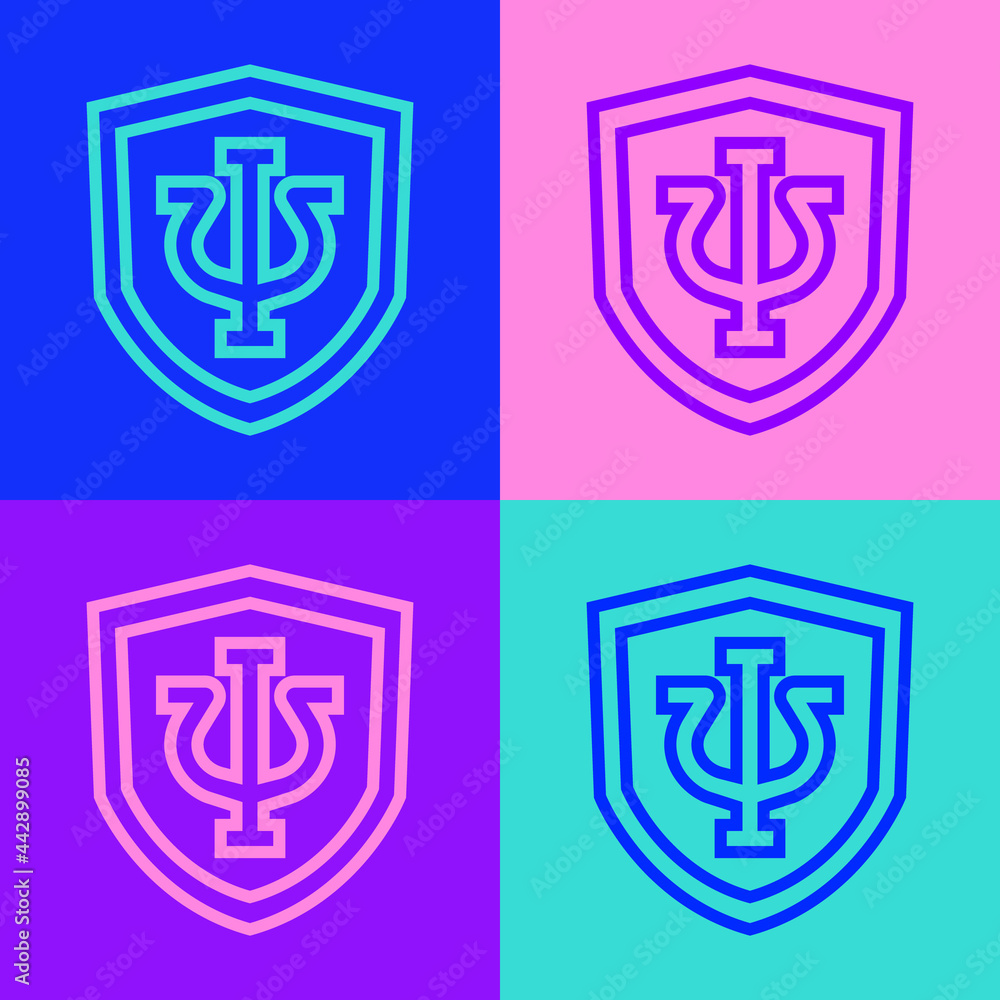 Pop art line Psychology icon isolated on color background. Psi symbol. Mental health concept, psychoanalysis analysis and psychotherapy. Vector Pop art line Psychology icon isolated on color background. Psi symbol. Mental health concept, psychoanalysis analysis and psychotherapy. Vector