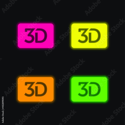 3d Movie Symbol For Interface four color glowing neon vector icon © LIGHTFIELD STUDIOS