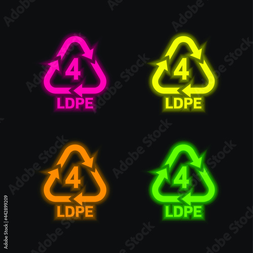 4 LDPE four color glowing neon vector icon