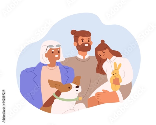 Portrait of happy family with grandmother, adult son and grandchild. Smiling ...