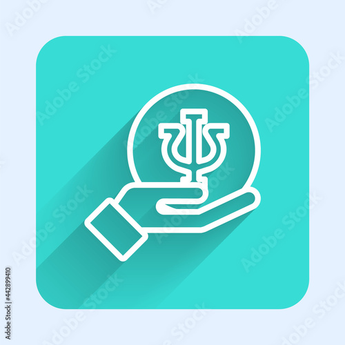 White line Psychology icon isolated with long shadow background. Psi symbol. Mental health concept, psychoanalysis analysis and psychotherapy. Green square button. Vector