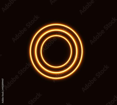 Orange neon circle, glowing geometric figure, 3d illustration.