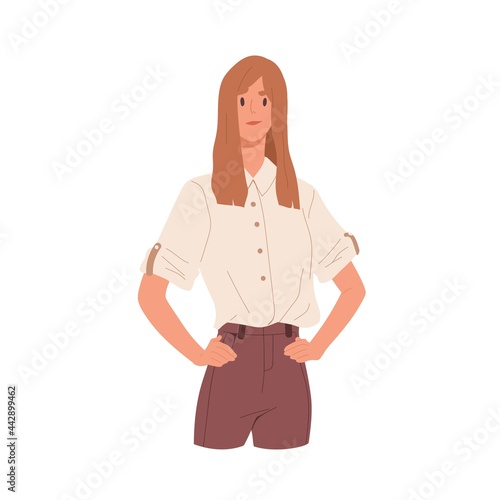 Arrogant selfish woman with negative bored face expression, showing her neglect and superiority. Bossy businesswoman with annoying emotion. Flat vector illustration isolated on white background