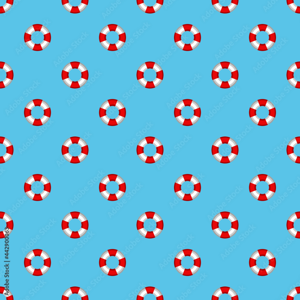 print lifebuoy seamless blue background, vector illustration.