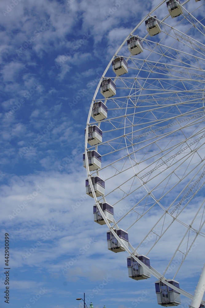 Big wheel, Ferris wheel and a blue sky background
